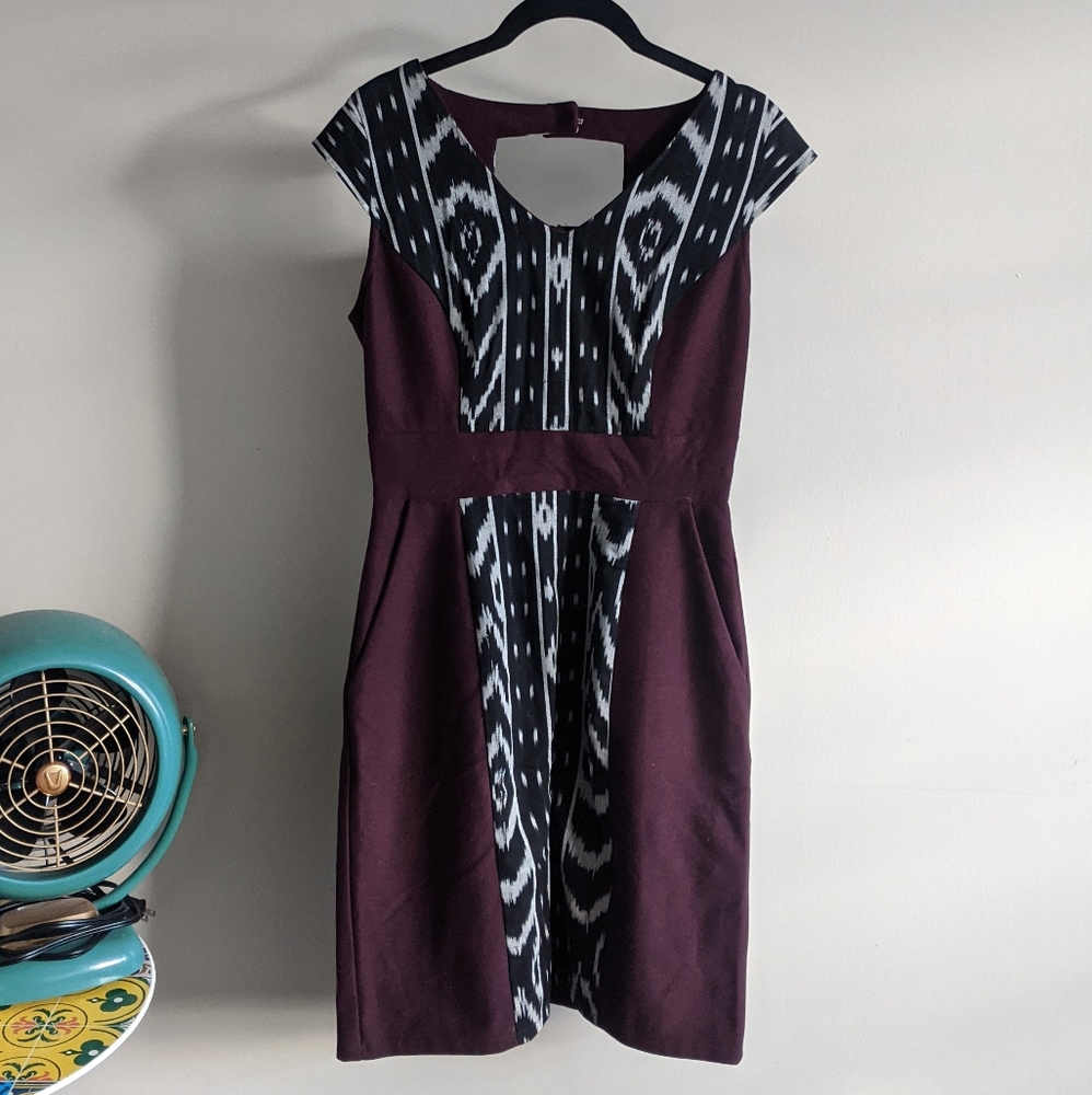 🇨🇦 Maroon Ikat print dress by Jennifer Glasgow